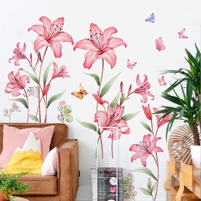 Dailygoods- Muursticker Gouden Lelie - Muurstickers Kinderen - Wanddecoratie Slaapkamer - Wanddecoratie Woonkamer - Verwijderbaar - Zelfklevend
