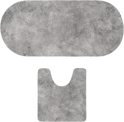 Tendance badkamer matten set Calm Concrete - toiletmat/badmat lang - microfiber - antislip