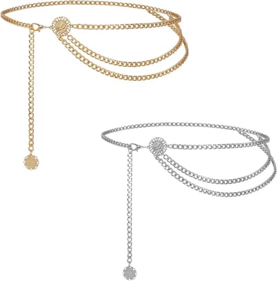 Stijlvolle Multilayer Tailleketting voor Dames - Verstelbare Gouden en Zilveren Tailleband voor Jeans en Jurken - 2 Stuks Set
