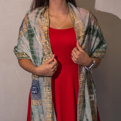 Nomad Sari Zomersjaal met Marbella-print - Groen met goud (180x50cm)