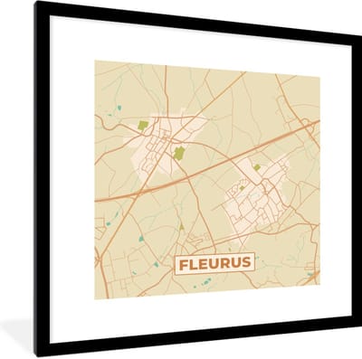 Fotolijst incl. Poster - Fleurus - Vintage - Stadskaart - Plattegrond - Kaart - 40x40 cm - Posterlijst