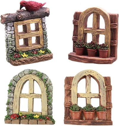 Miniatuur Ramen - Sprookjes Decoratie - Tuin en Kamer - Set van Vier - 6x5cm - Bruin