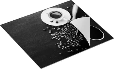 Chefcare Inductie Beschermer Kopje Koffie met Koffiebonen - Zwart Wit - 60x50 cm - Afdekplaat Inductie - Kookplaat Beschermer - Inductie Mat