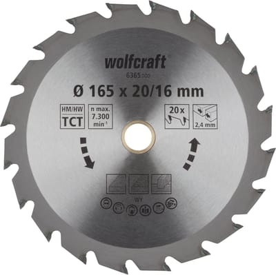 wolfcraft - Cirkelzaagblad 165x20mm - 20 Tanden - Zaagblad voor Cirkelzaag - Serie groen - 6365000