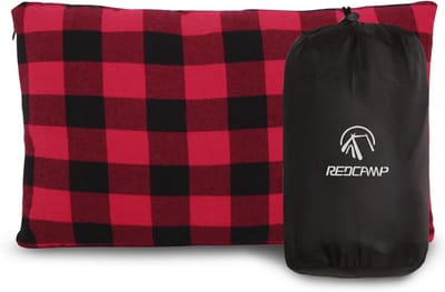 Lichtgewicht Camping Kussen voor Buiten, Compressibel Flanellen Reiskussen voor Slaapzakken en Kamperen, Rood Zwart