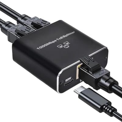 LAN Splitter 1 op 2, 1000 Mbps Ethernet Switch voor Computer en Router