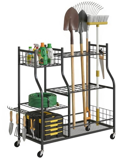 Outsunny Tuingereedschap Opbergrek - Staal - 104 x 40 x 95 cm - Zwart