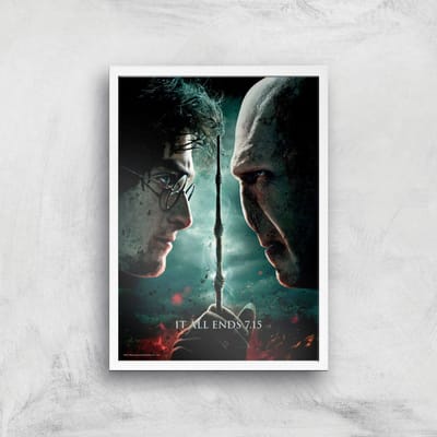 Harry Potter and the Deathly Hallows Part 2 Giclee Art Print - A4 - White Frame