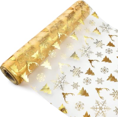 1 stuk Tafelloper, Goud-Metallic Glinsterende Kerstmis Tafelband Roll , 28Cm x 15M, Mesh Tafelloper, voor Kerstmis Pasen Tafeldecoratie Bruiloft Feest Nieuwjaar Babyshower Verjaardagsfeest