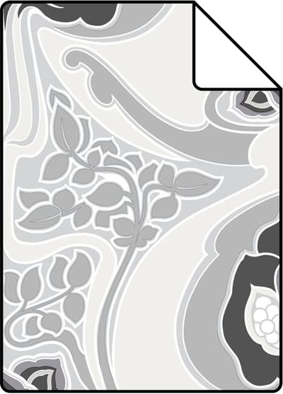 Proefstaal Origin Wallcoverings behang jugendstil bloemmotief zwart en grijs - 26,5 x 21 cm - 347209-S