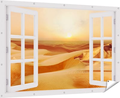 Gards Tuinposter Doorkijk Woestijn bij Zonsondergang in de Sahara - 180x120 cm - Tuindoek - Tuindecoratie - Wanddecoratie buiten - Tuinschilderij