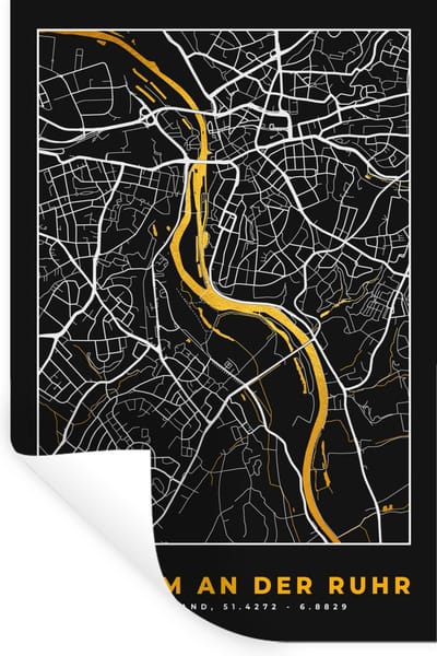 Muurstickers - Sticker Folie - Mülheim an der Ruhr - Goud - Stadskaart - Plattegrond - Kaart - Duitsland - 20x30 cm - Plakfolie - Muurstickers Kinderkamer - Zelfklevend Behang - Zelfklevend behangpapier - Stickerfolie