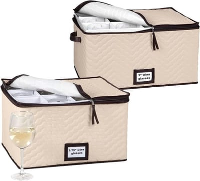 Wijnopslag met Verdelers - Set van 2 voor Standaard Wijnglazen tot 10" H - Duurzame Opbergkoffer voor Glaswerk