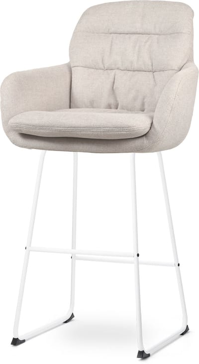 Nolon Nino-Mia Barkruk Beige - met Armleuning - Wit Onderstel - 75 cm - Barkruk met Rugleuning