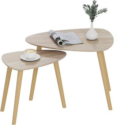 HOMCOM-Salontafelset-MDF-59,5x39,5x45cm-Natuurlijk hout