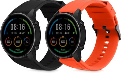 kwmobile 2x horlogebandjes geschikt voor Xiaomi Mi Watch Color Sport / S1 Active bandje - Smartwatch bandjes van TPU - Activity tracker horloge band in zwart / oranje