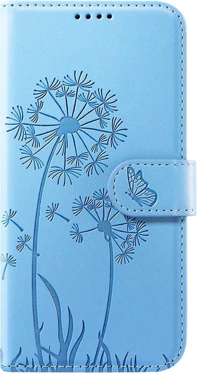 Zanae, Portemonneehoesje Geschikt voor Apple iPhone 13 / 14 Premium Design Vlinder Bloemen, Lichtblauw