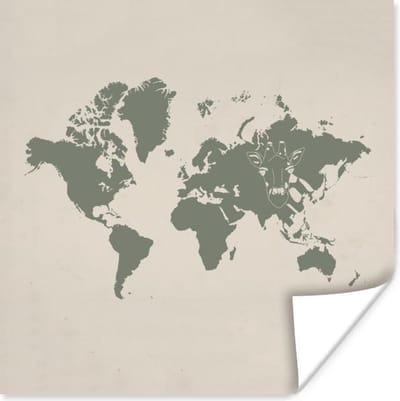 Poster 30x30 cm - Wereldkaart - Giraffe - Grijs - Posters - Kamer decoratie - Wanddecoratie woonkamer - Muurdecoratie slaapkamer