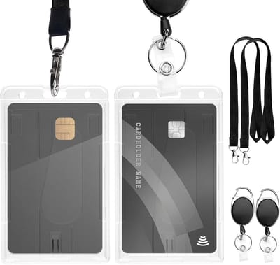 ID-kaarthoezen met band - Kaarthouder transparant - Kantoor school beurs - Intrekbare gesp 360 graden - Clip 10x6 cm - Transparant