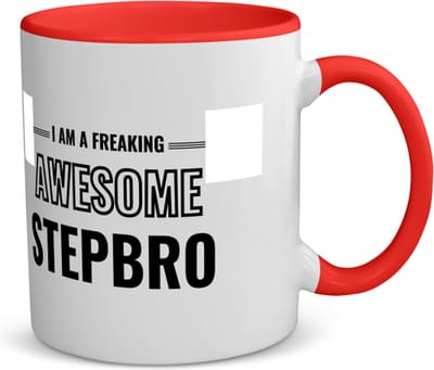 Akyol - i am a freaking awesome stepbro koffiemok - theemok - rood - Broer - de meest geweldigste stiefbroer - verjaardagscadeau - verjaardag - cadeau - cadeautje voor broer - broer artikelen - kado - geschenk - gift - 350 ML inhoud