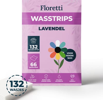 Floretti – Milieuvriendelijke Wasstrips – Lavendel – 132 wasbeurten – Wasstrips / Wasmiddeldoekjes / Wasdoekjes / Wasvellen / Laundry Sheets – Vegan – Voor alle kleuren en soorten was