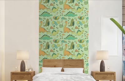Behang - Fotobehang Patronen - Dino - Groen - Jongetje - Kind - Kinderen - Kids - Breedte 120 cm x hoogte 240 cm