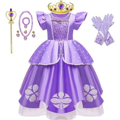 Petite Sophia Jeu de rôle Mignonne Robe de bal Costume Sofia Robe de jeu Longueur thé Bouffante Robe de fête d'anniversaire En tant qu'Interne Princesse 4T(TAG 120) purple