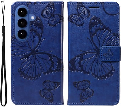 Coverup Hoesje - Geschikt voor Samsung Galaxy S26 Hoesje - Coverup Vlinders Book Case - Blauw
