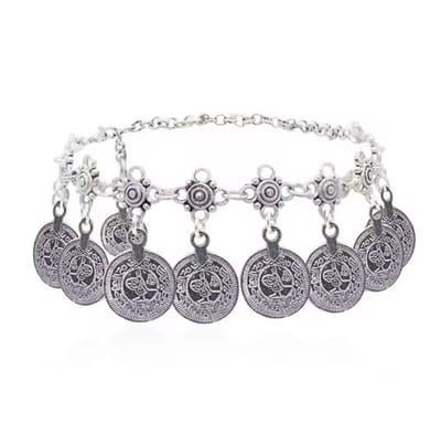 Jomide Enkelbandje - Bohemian Vintage Ibiza Coin Munt - Zilverkleurig - Dames