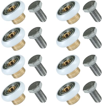 Dailygoods- Douchedeurrollen Set van 8 - Roestvrij Staal - POM-wielen - 19 mm/23 mm/25 mm/27 mm Diameter - Schuifdeuren - Duurzaam Materiaal - Schuifdeurwielen