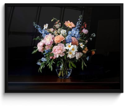 Poster in lijst - Fotolijst 70x50 cm - Posters - Pastel - Bloemen - Glazen - Vaas - Posterlijst zwart - Decoratie - Wanddecoratie woonkamer - Muurdecoratie slaapkamer