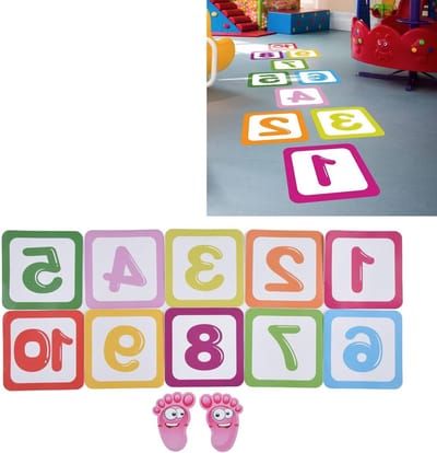 Kleurrijke Hinkelspel Vloerstickers - 12 Stuks DIY Digitale Stickers voor Kinderen, Speelruimtes en Onderwijsdecoratie