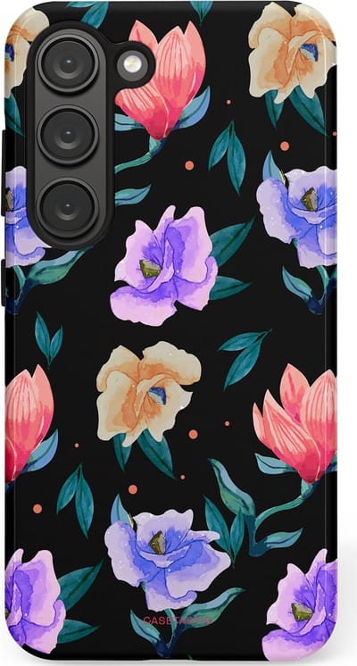 Casetastic hoesje geschikt voor Samsung Galaxy S23 - Dubbellaagse bescherming - Avondtuin - Fashion Case - Zwart Petrol Lavendel