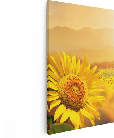 Artaza Canvas Schilderij Zonnebloem - 80x120 cm - Groot - Wanddecoratie Bloemenveld - Muurdecoratie Zonsondergang - Schilderijen Op Canvas