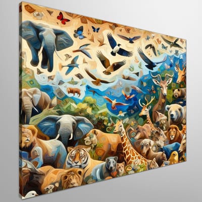 Olieverf dieren schilderij | Prachtige fauna geschilderd met levendige kleuren in olieverf kunstwerk | Kunst - 40x40 centimeter op Dibond | Foto op Dibond