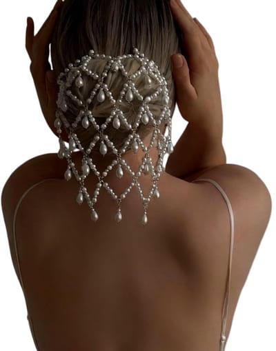 Haaraccessoire - parelhaarnetje met hangertjes elegant gaasstructuur geschikt voor bruiloften en verschillende formele feestgelegenheden