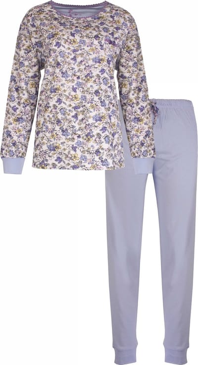 Tenderness Dames Pyjama Set - Bloemetjes print - Licht Blauw - Maat L
