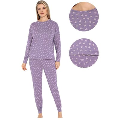 Pyjama Femme Aydogan L Pantalon Long et Manches Subtil Élégant Confortable gray
