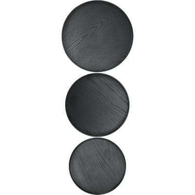 3-delige set 30cm 27cm 24cm diameter ronde zwarte houten dienblad servies dessert fruitschaal voor thuis hotel gray