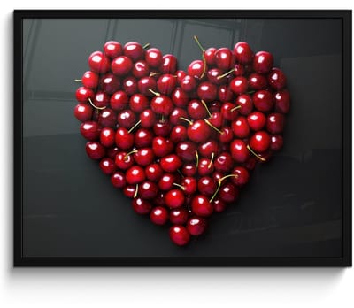 Poster in lijst - Fotolijst 70x50 cm - Posters - Kersen - Hart - Rood - Zwart - Posterlijst zwart - Decoratie - Wanddecoratie woonkamer - Muurdecoratie slaapkamer
