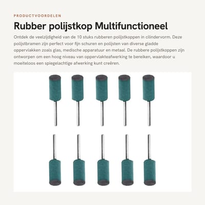 Dailygoods- Polijstkop 10 Stuks - Rubber Polijstbramen - Cilindervorm - Multifunctionele Slijppolijstaccessoireset - Geschikt voor Metaal/Glas - Voor Fijn Schuren/Polijsten - Polijstschijf
