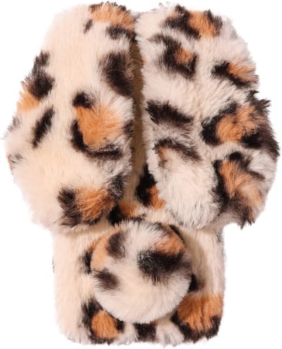Casies Bunny telefoonhoesje - Geschikt voor Apple iPhone SE (2022 / 2020) / 8 / 7 - Panterprint - konijnen hoesje softcase - Pluche / Fluffy