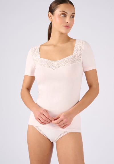Damart - T-shirt met korte mouwen van tricot van zuiver katoen - Dames - Roze - 34-36 (XS)