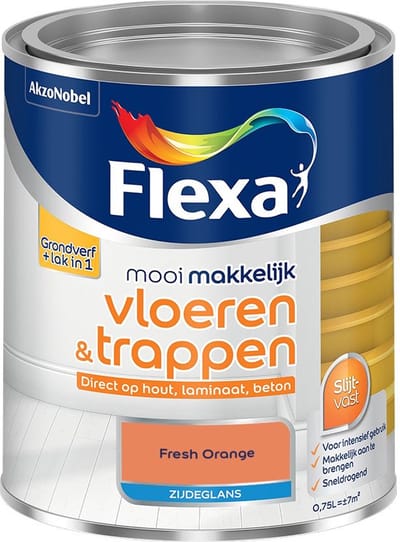 Flexa - Mooi Makkelijk Vloeren & Trappen Zijdeglans - Fresh Orange - Mengverf - 750 Ml