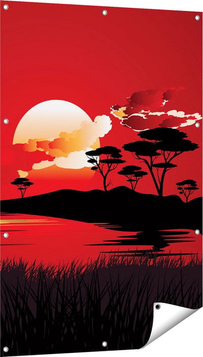 Gards Tuinposter Rode Zonsondergang in de Savanne - Abstract - 80x120 cm - Tuindoek - Tuindecoratie - Wanddecoratie buiten - Tuinschilderij