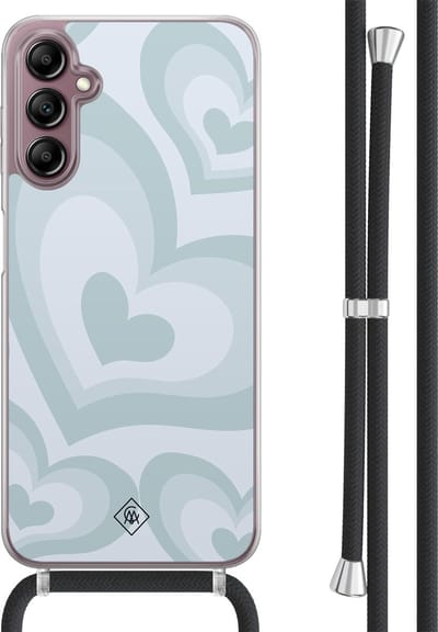 Casimoda® hoesje met koord - Geschikt voor Samsung A14 - Hart Swirl Blauw - Afneembaar koord - TPU/acryl - Blauw