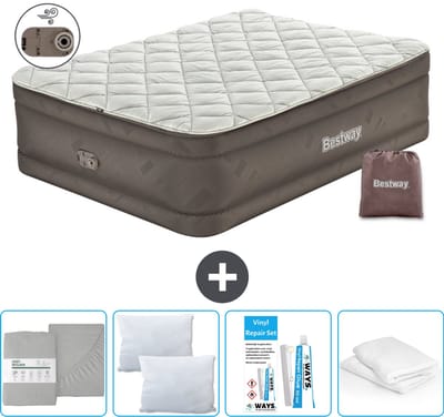 Bestway luchtbed - 2-Persoons - 152 x 203 x 51 cm - Bruin - Inclusief pomp - Hoeslaken - Kussen - Kussenbeschermer en Reparatieset
