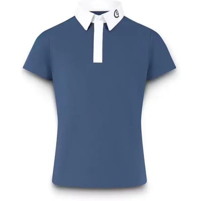 Kentucky Horsewear - Wedstrijdshirt Sammy – Showshirt jongen – Korte mouw – Navy – Strikboorkraag – Ademend – Maat 116