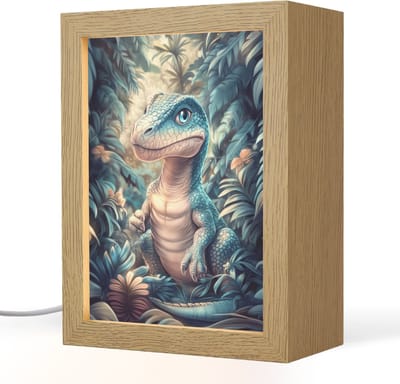 Nachtlampje 15x20 cm - Kinder lampje - Dino - Jungle - Blauw - Tafellamp kinderkamer - Slaapkamer lamp - Bedlamp kinderen - Kinderlampje stopcontact - Wandlamp babykamer - Nachtlampjes