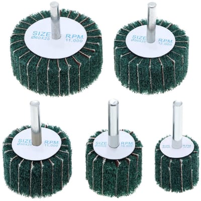 Dailygoods- Schuurpad 120 Korrel - 5x Flap Schuurwielen - Nylon Vezel - 6 mm Schachtdiameter - Geschikt voor Slijpen/Polijsten - Afmetingen 25/30/40/50/60 mm